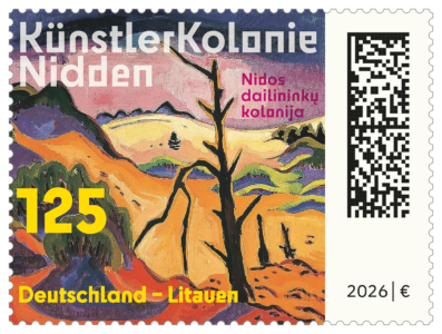 Briefmarke des Monats August zum Philatelie-Erstverkaufstag im MfK Nürnberg mit einem Motiv der Künstler Kolonie Nidden, 125 Cent