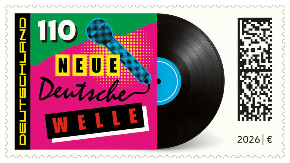 Sonderpostwertzeichen
„Neue Deutsche Welle“ mit einer Schallplatte, die aus ihrem Cover hervorlugt.